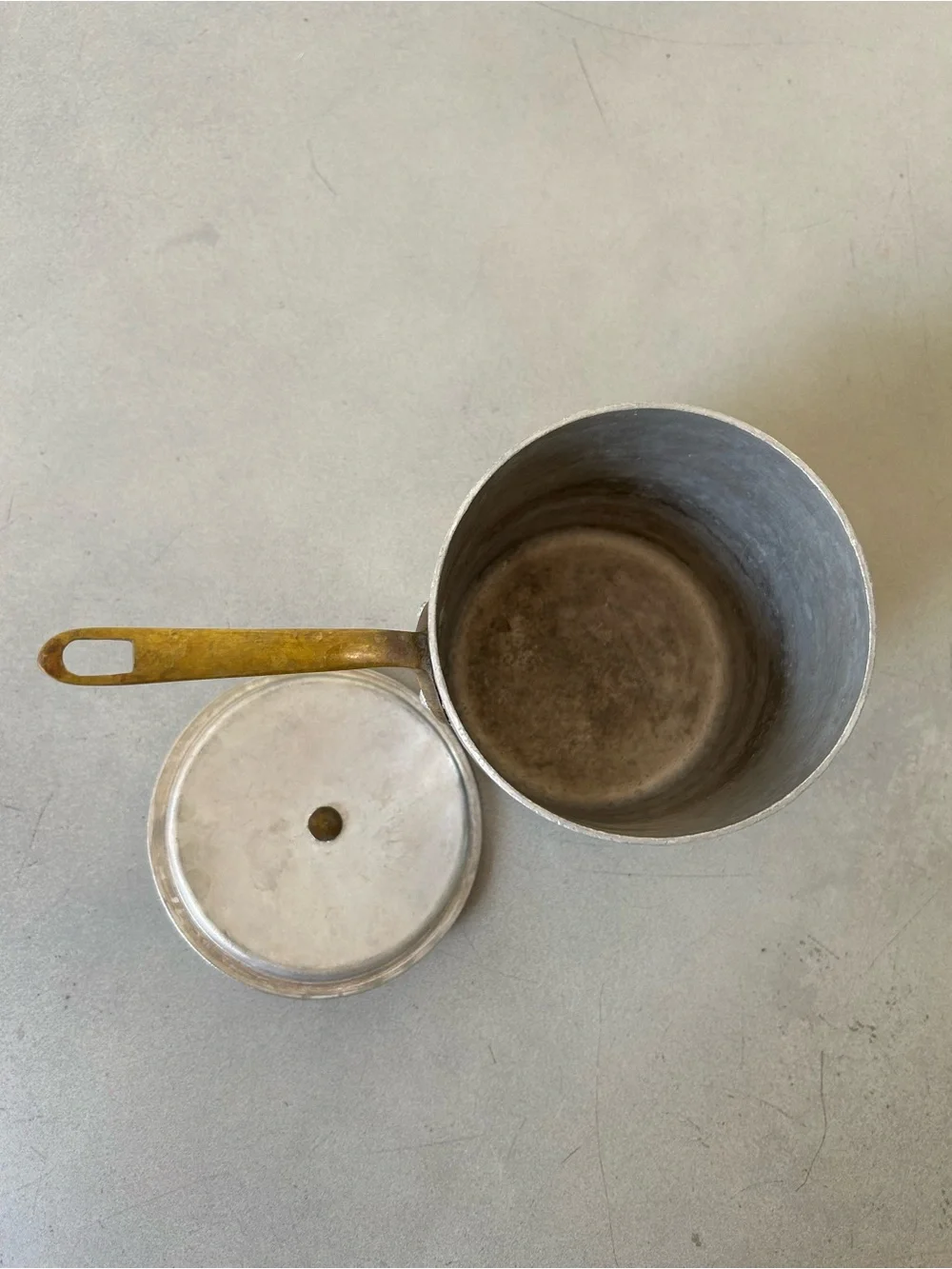 Vintage Maufer France Aluminum Saucepan Pot with Lid Brass Handle